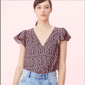 Rebecca Taylor Silk‎ & Viscose Francesca Floral Blouse Flutter Sleeves Size 6